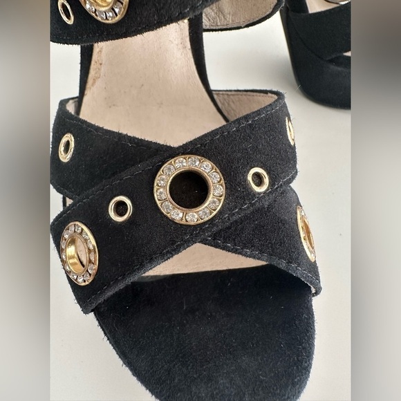 Michael Kors Delilah Grommet Platform suede ankle strap heels size 5 1/2 black - Picture 13 of 15